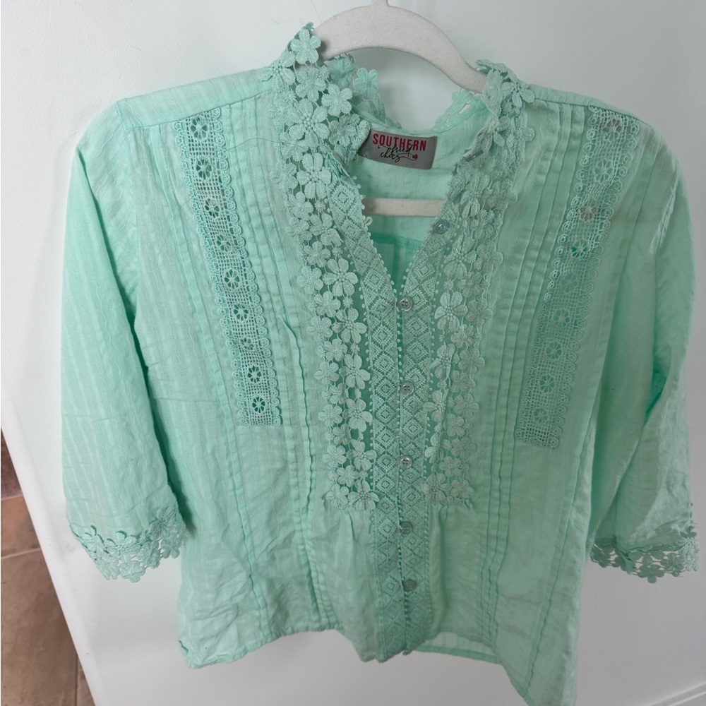 Mint Green Lace Blouse